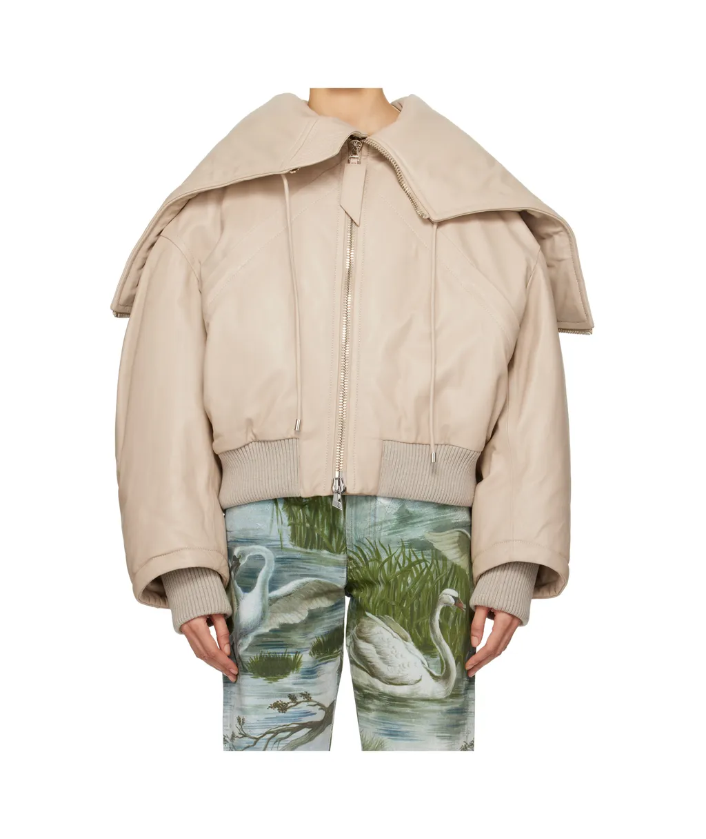 Padded Leather Bomber Jacket