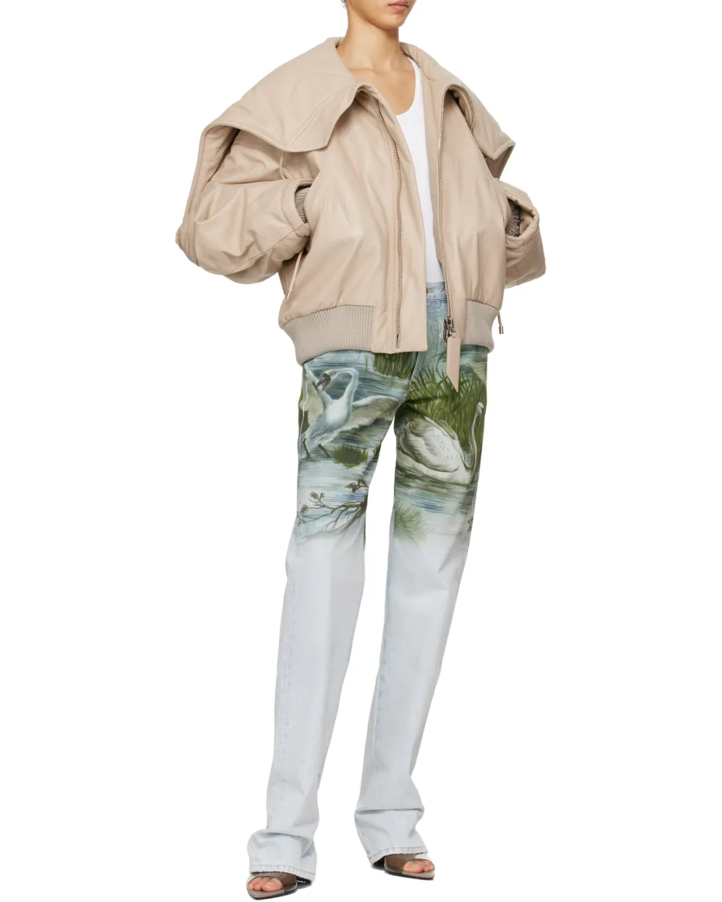 Padded Leather Bomber Jacket