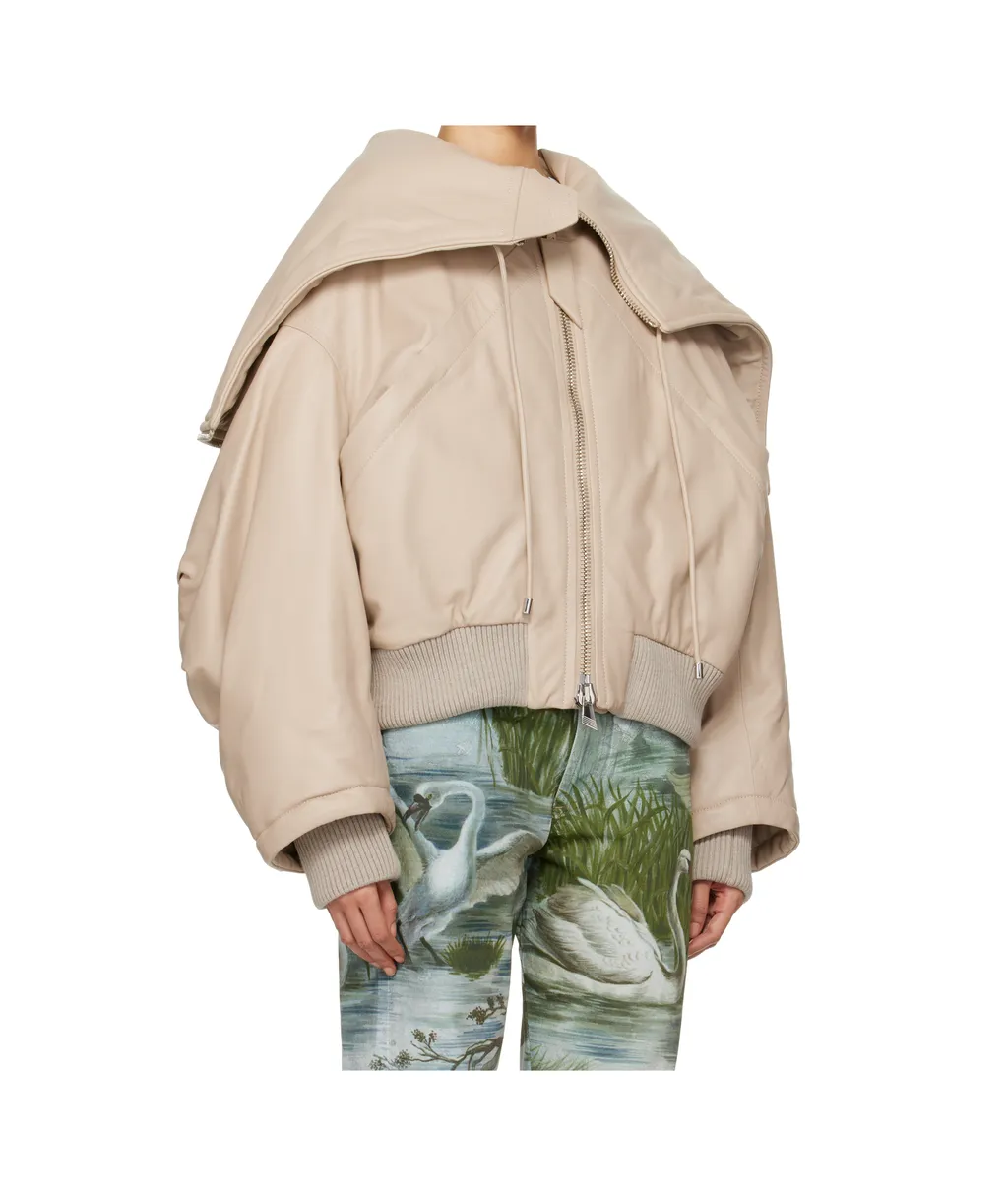 Padded Leather Bomber Jacket
