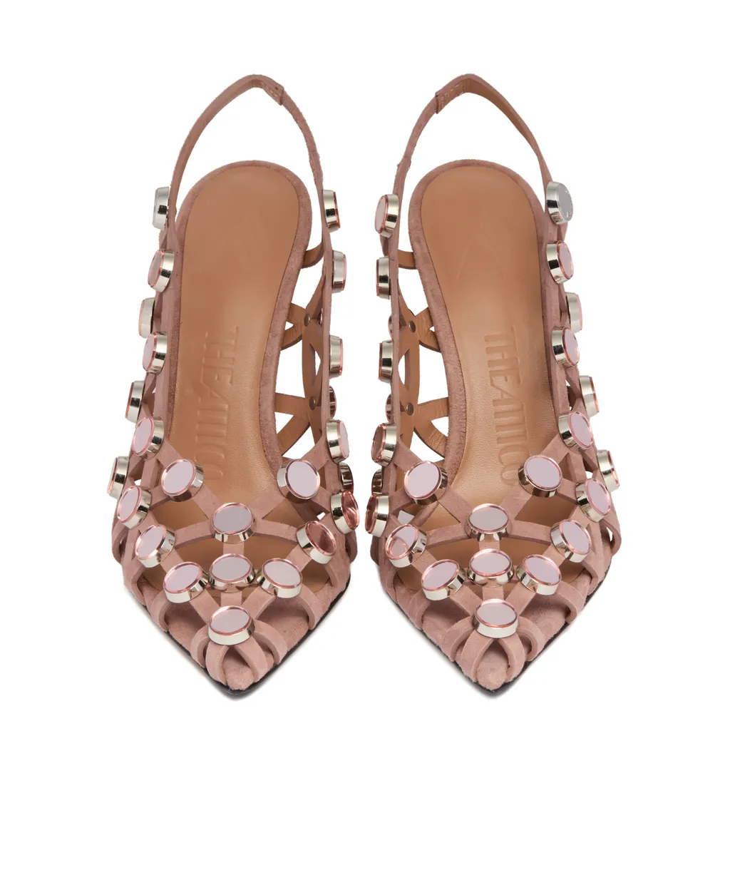 Pointed Toe Grid Slingbacks