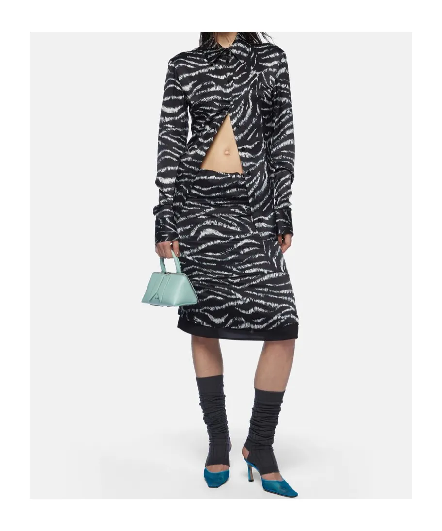 Zebra Printed Satin Midi Skirt