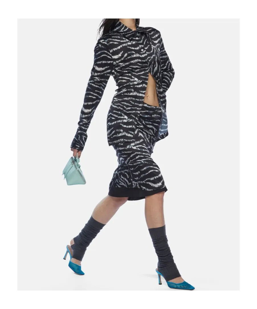 Zebra Printed Satin Midi Skirt