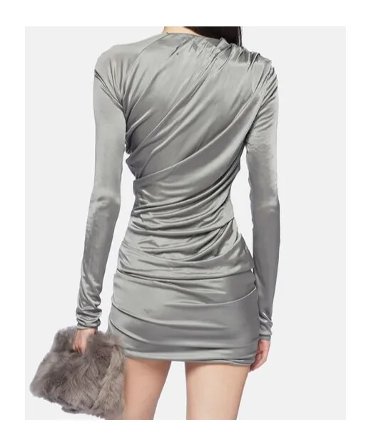 Asymmetric-Neck Mini Dress