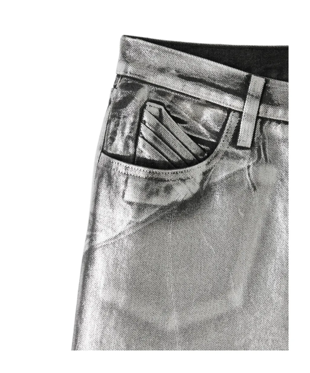 Metallic-Finish Logo Patch Jeans