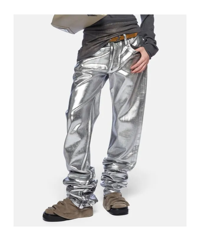 Metallic-Finish Logo Patch Jeans