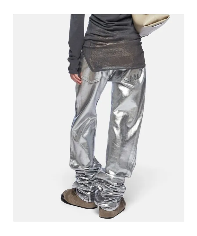Metallic-Finish Logo Patch Jeans
