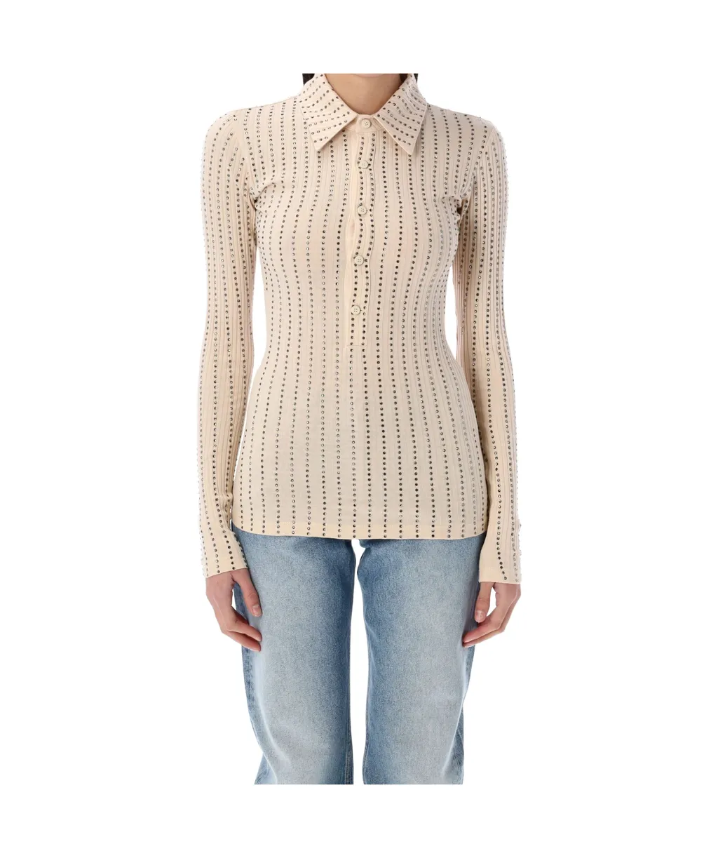 Embellished Long-Sleeved Polo Shirt