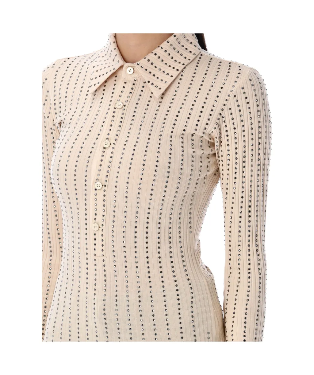 Embellished Long-Sleeved Polo Shirt