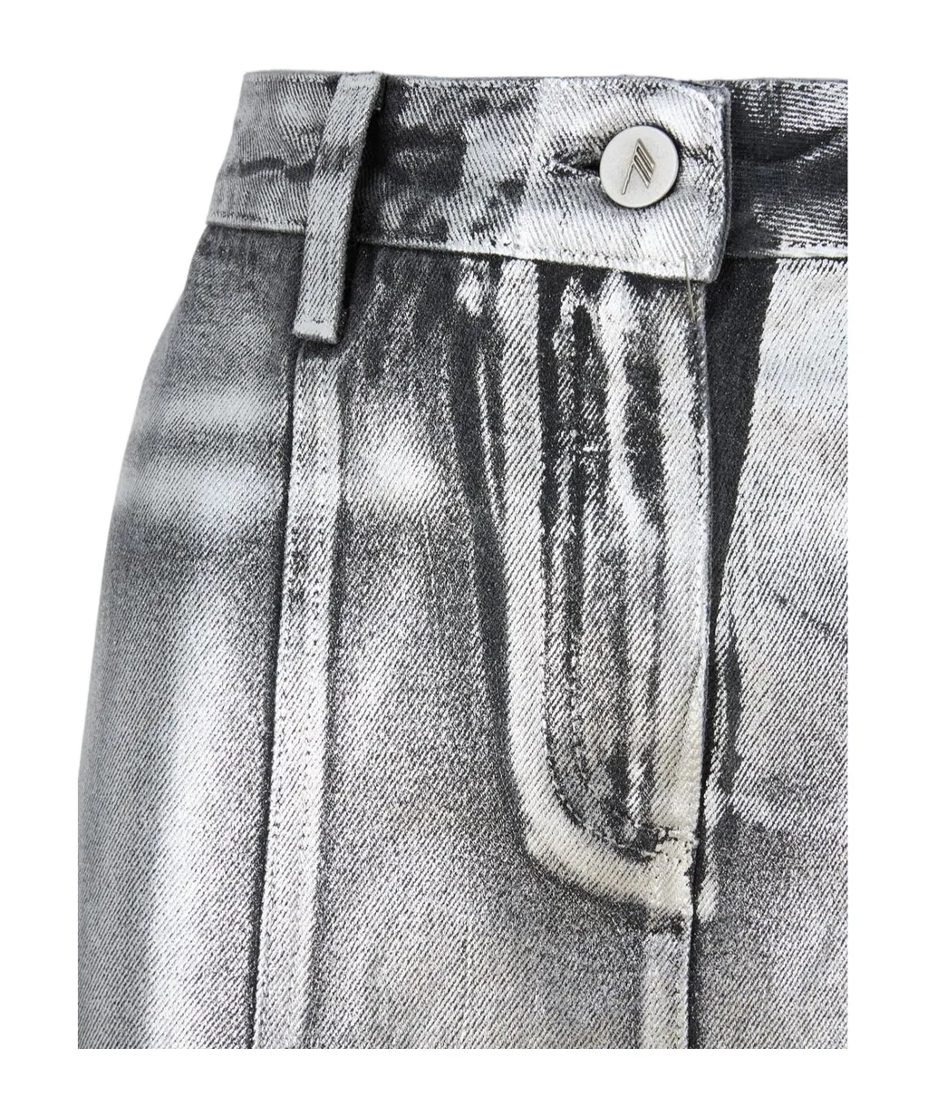 Side Slit Coated Denim Midi Skirt