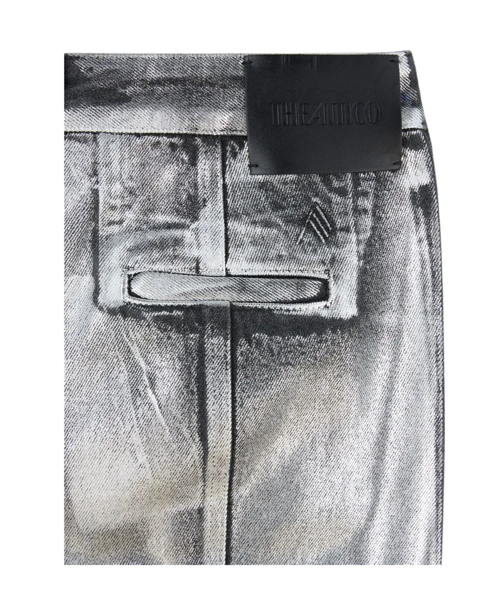 Side Slit Coated Denim Midi Skirt