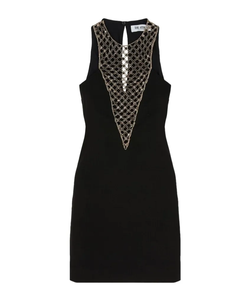 Bead-Embellished Sleeveless Mini Dress