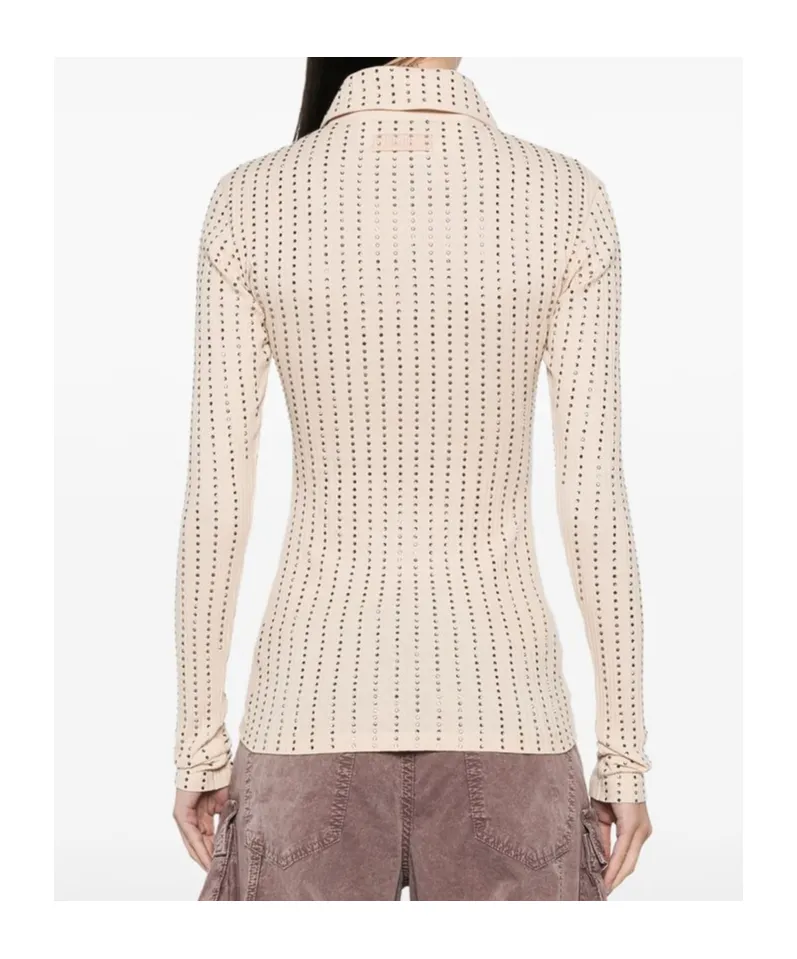 Embellished Long-Sleeved Polo Shirt