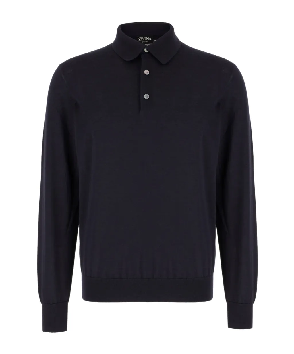 Long-Sleeved Knitted Polo Shirt