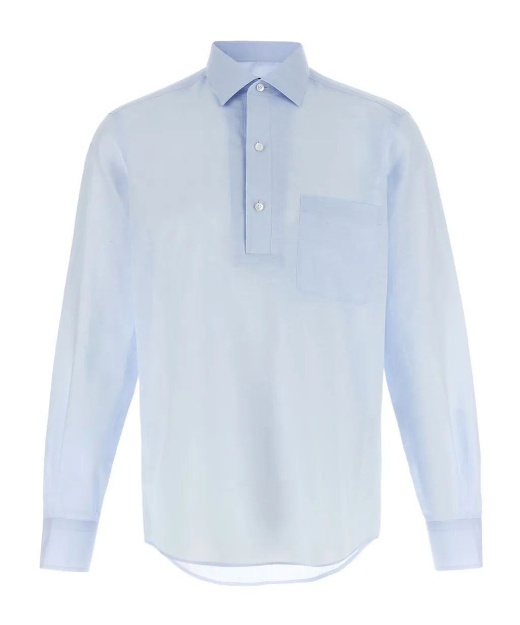Long-Sleeved Curved Hem Shirt