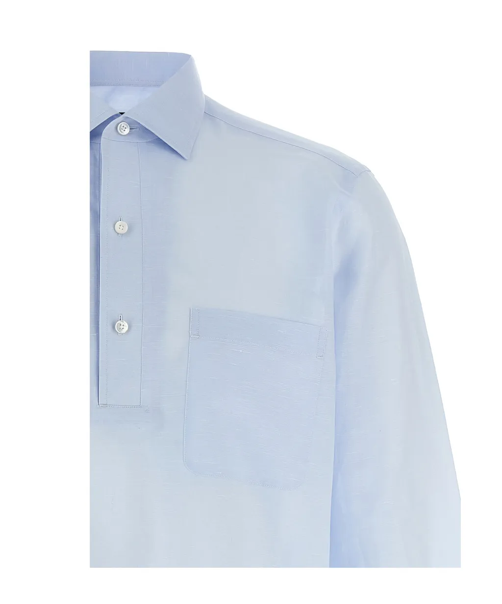 Long-Sleeved Curved Hem Shirt