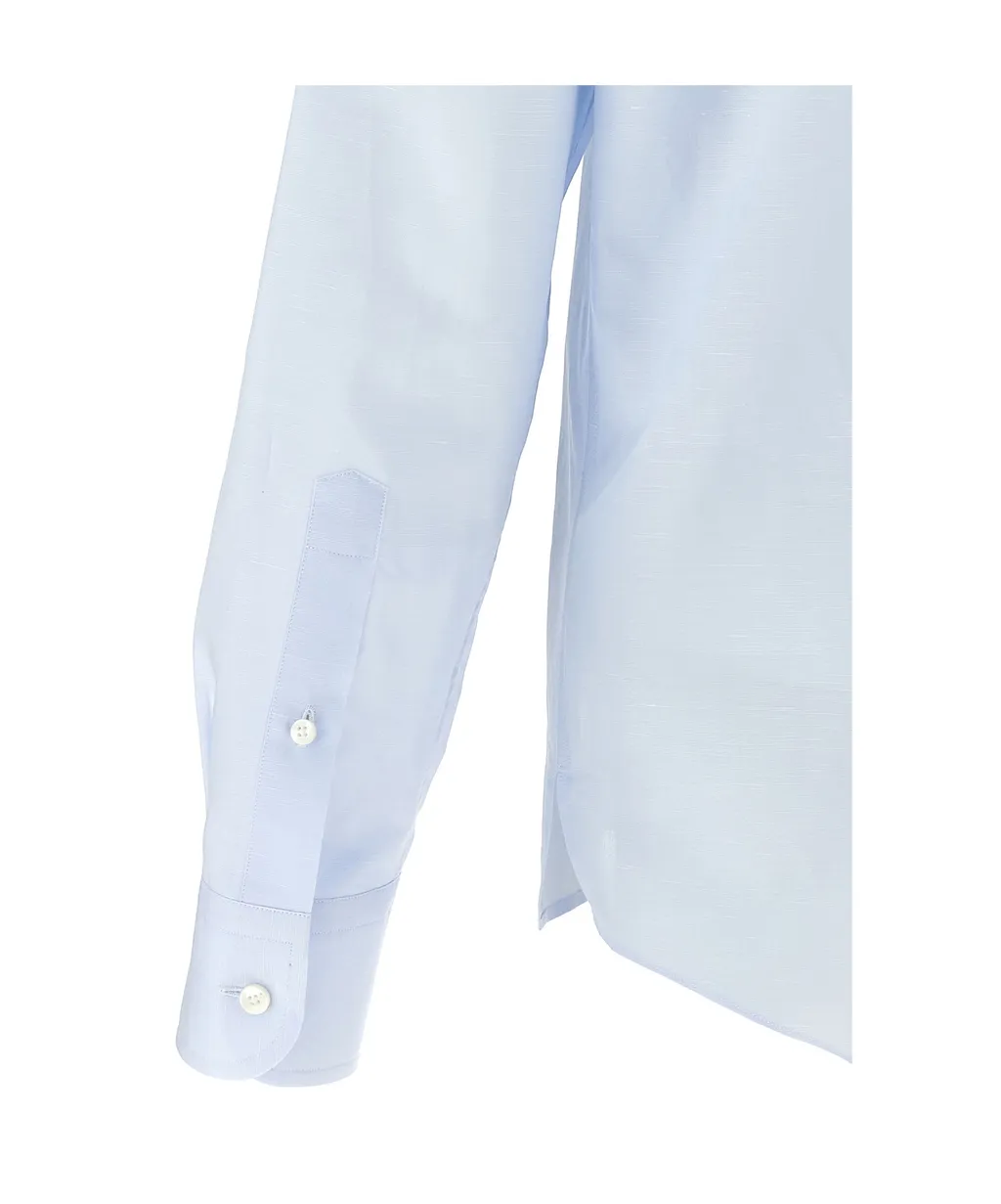 Long-Sleeved Curved Hem Shirt