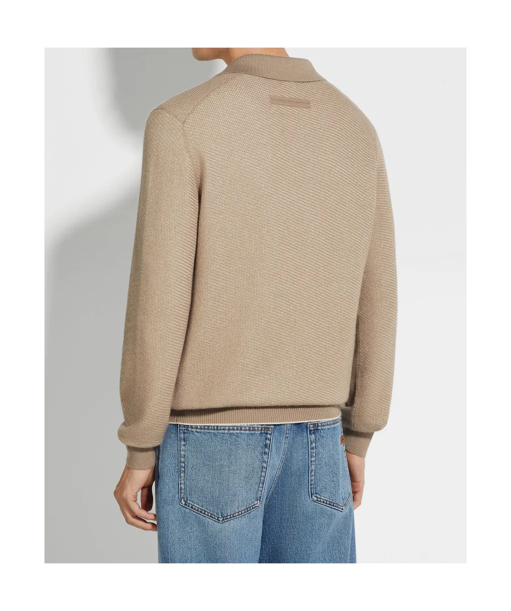 Long-Sleeved Knitted Polo Shirt