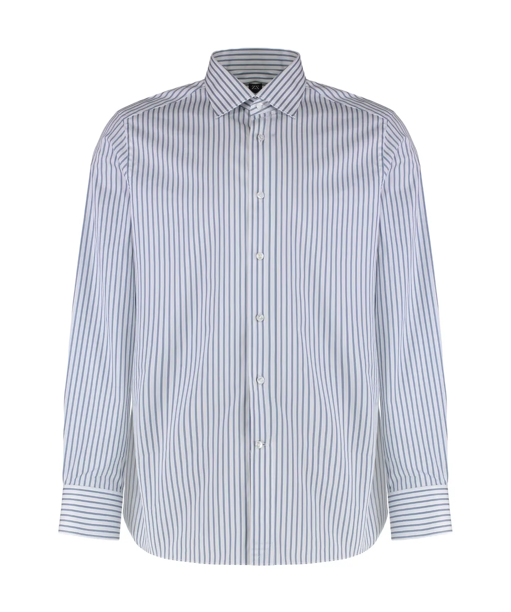 Pinstriped Curved Hem Shirt