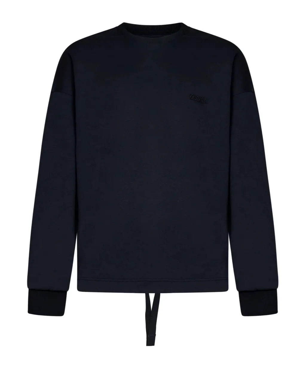 Logo Embroidered Drawstring Hem Crewneck Sweatshirt