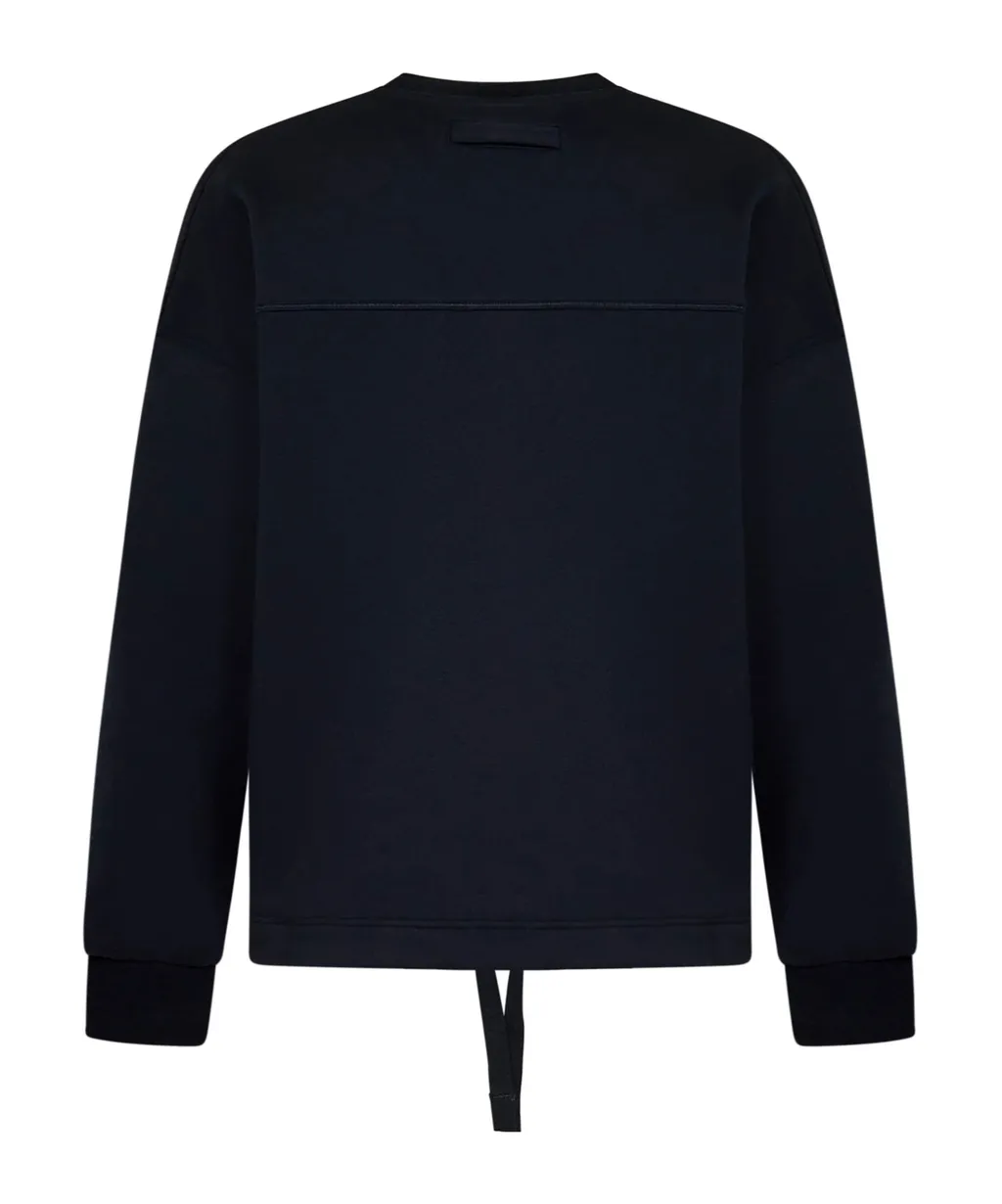Logo Embroidered Drawstring Hem Crewneck Sweatshirt
