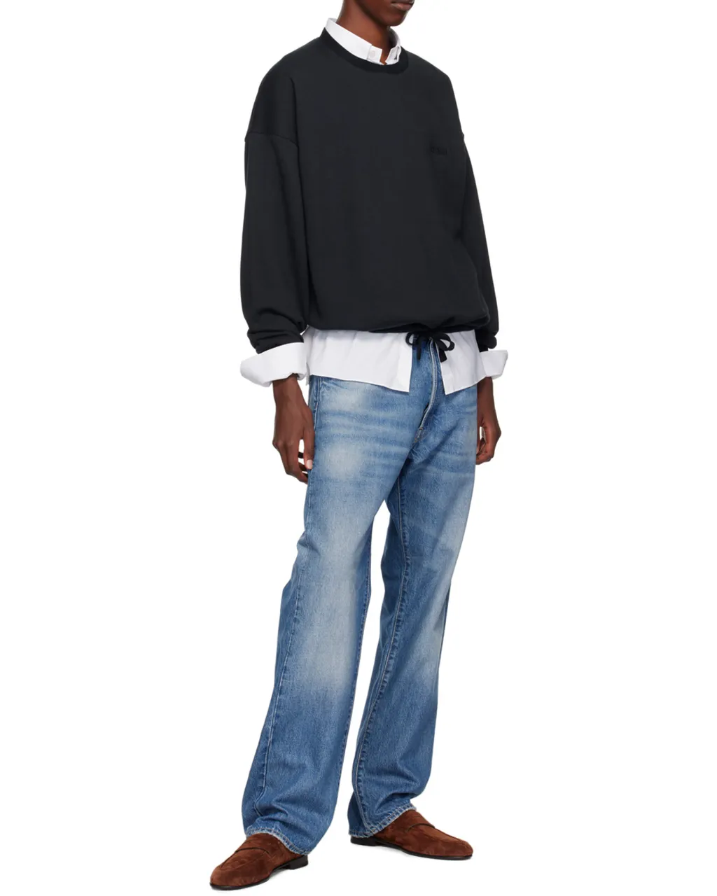 Logo Embroidered Drawstring Hem Crewneck Sweatshirt