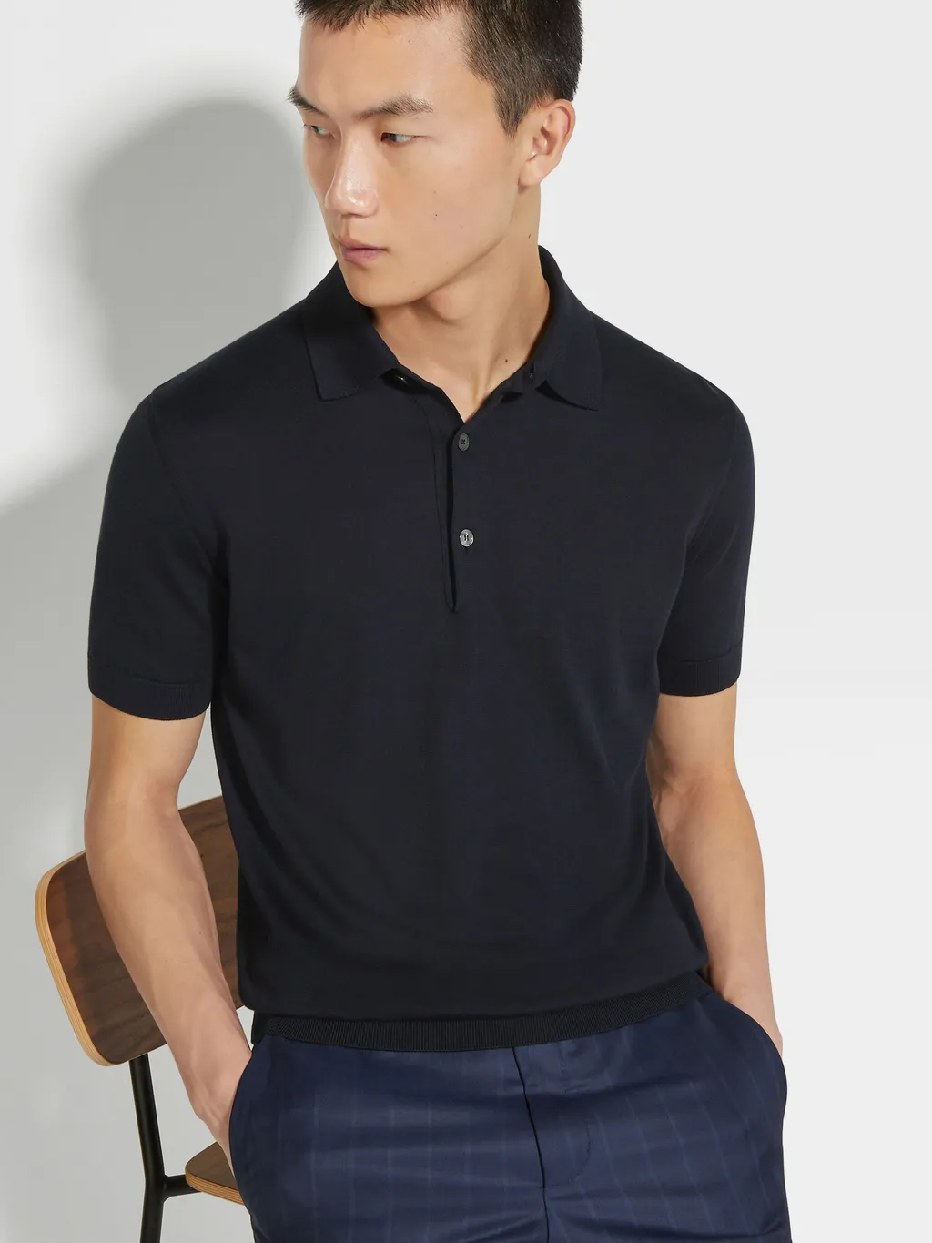 Ribbed-Trim Cotton Polo Shirt