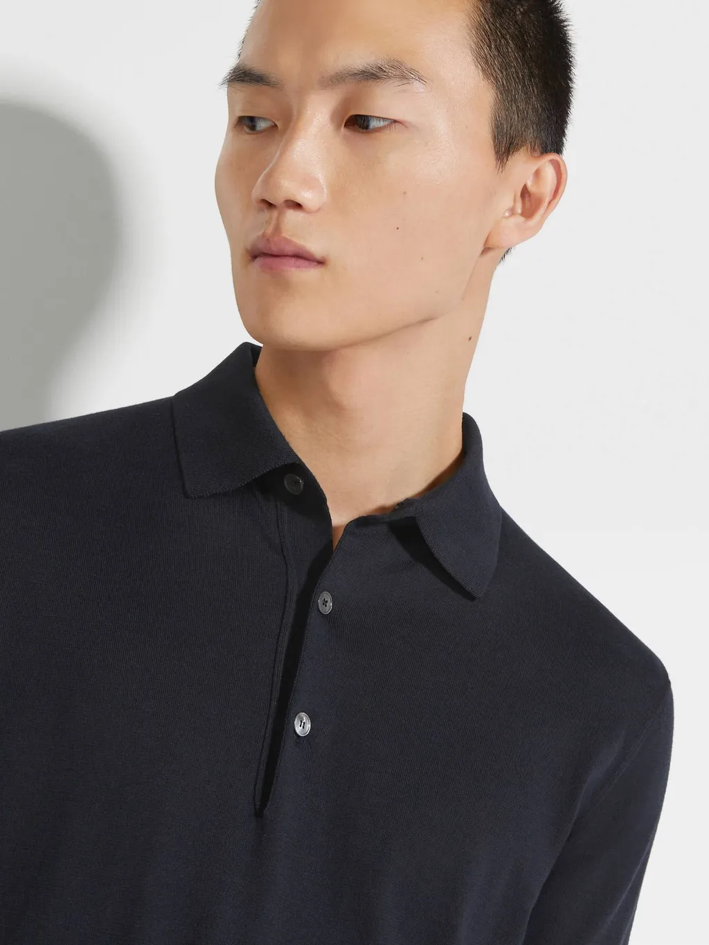 Ribbed-Trim Cotton Polo Shirt