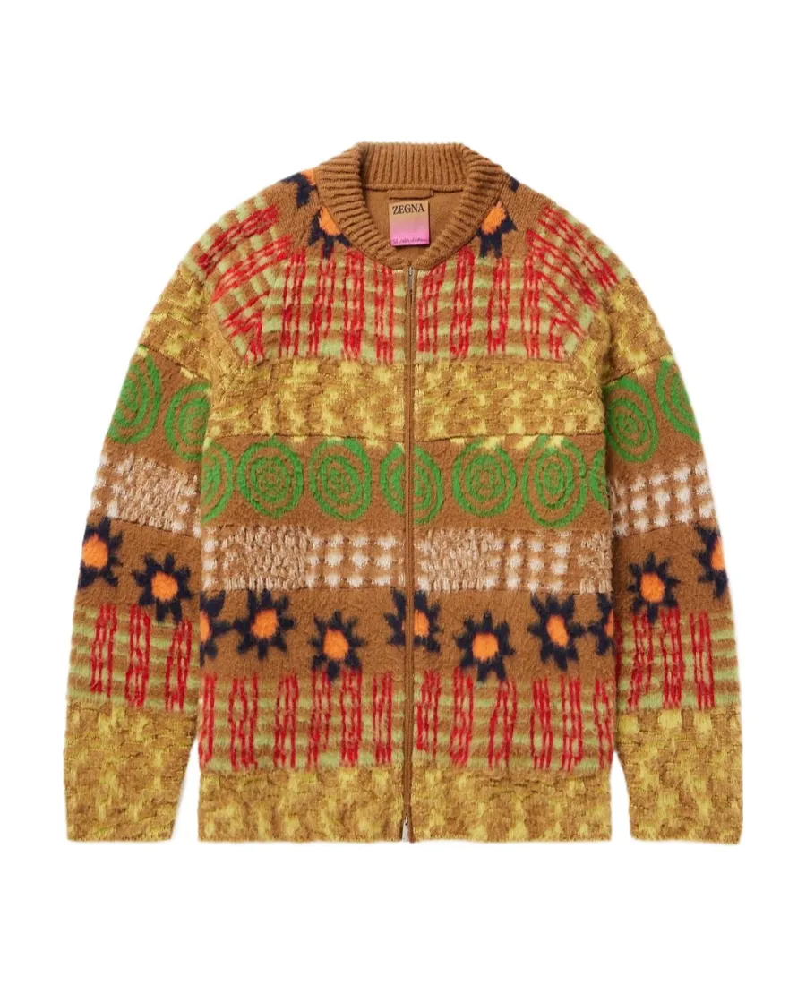 X The Elder Statesman Patterned-Intarsia Jacket