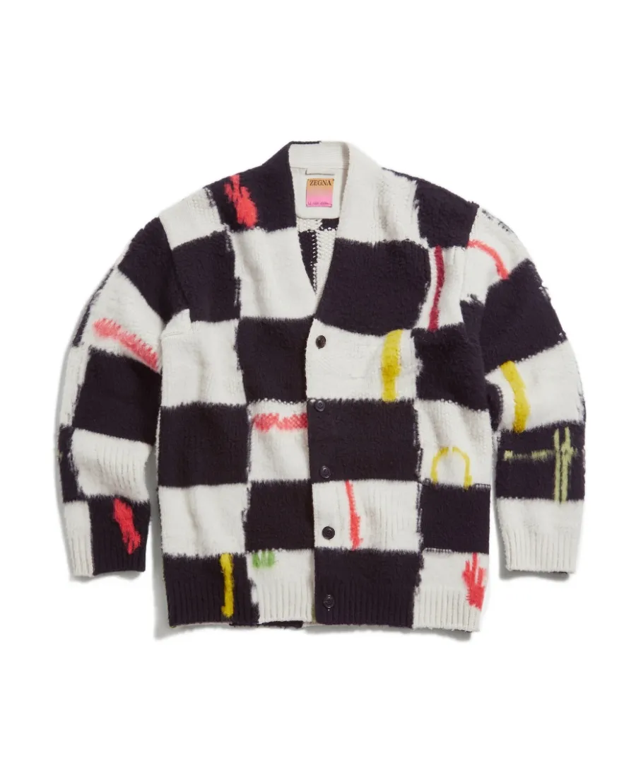 Checked Cashmere-Wool Cardigan