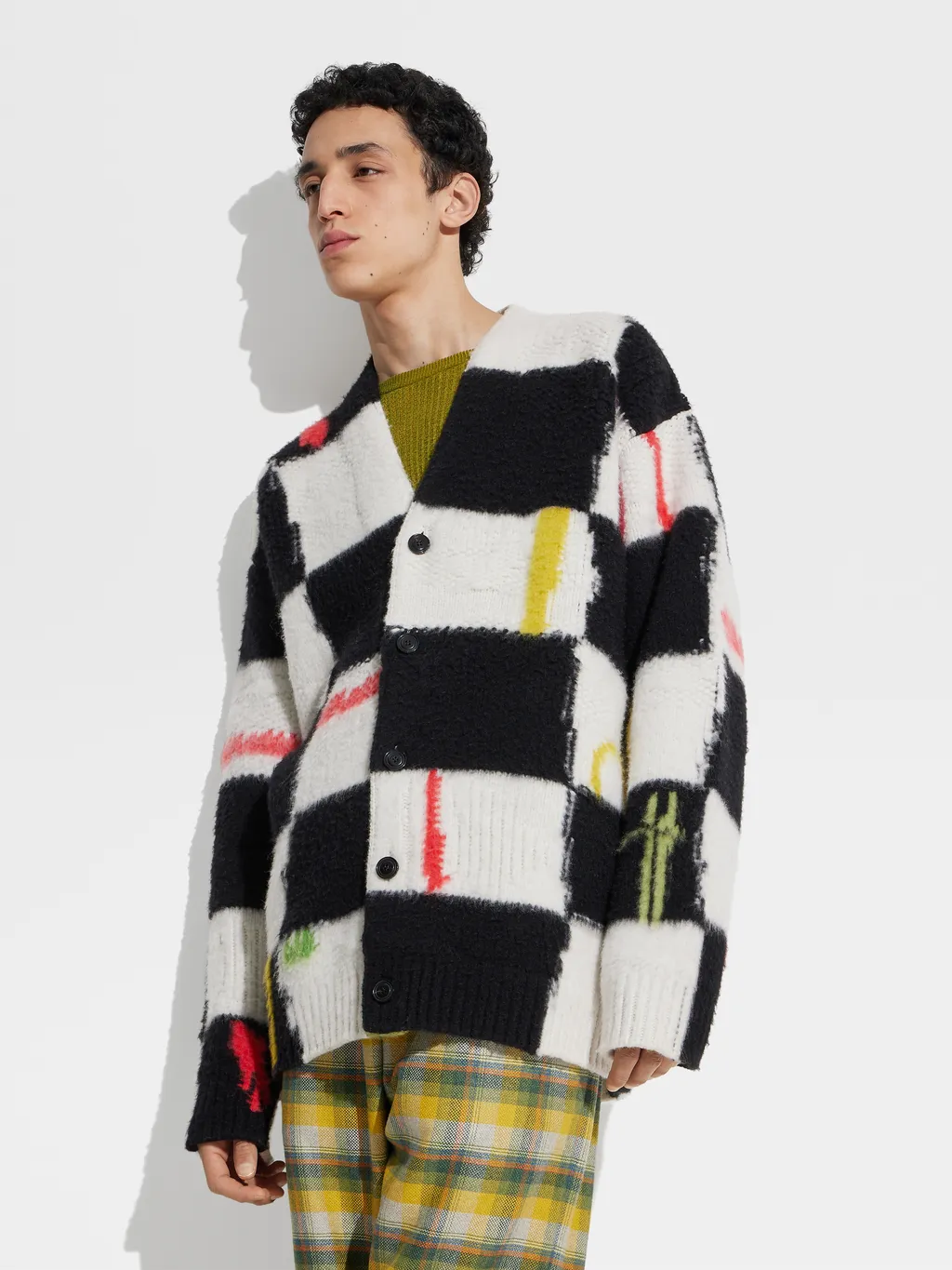 Checked Cashmere-Wool Cardigan