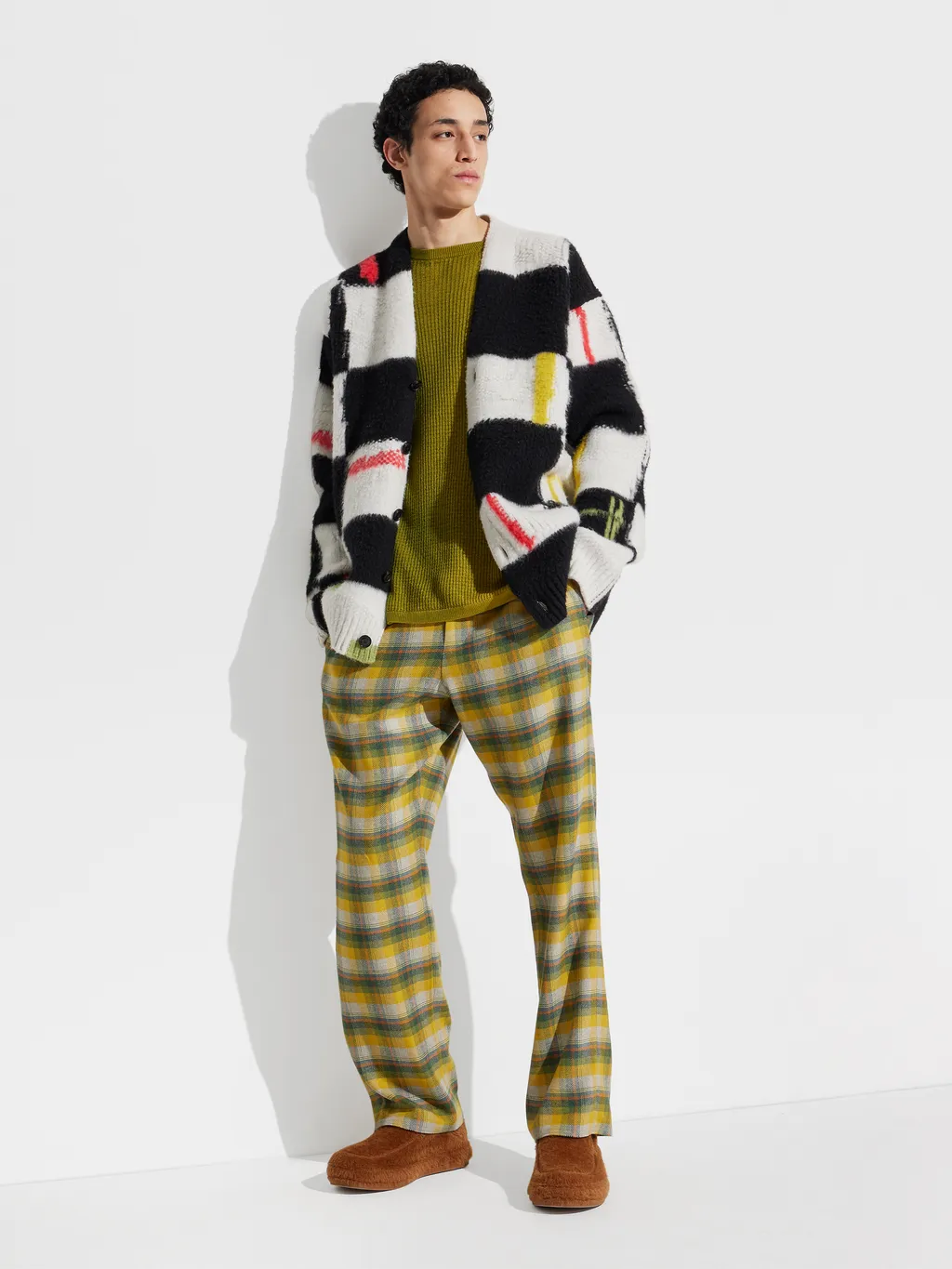 Checked Cashmere-Wool Cardigan