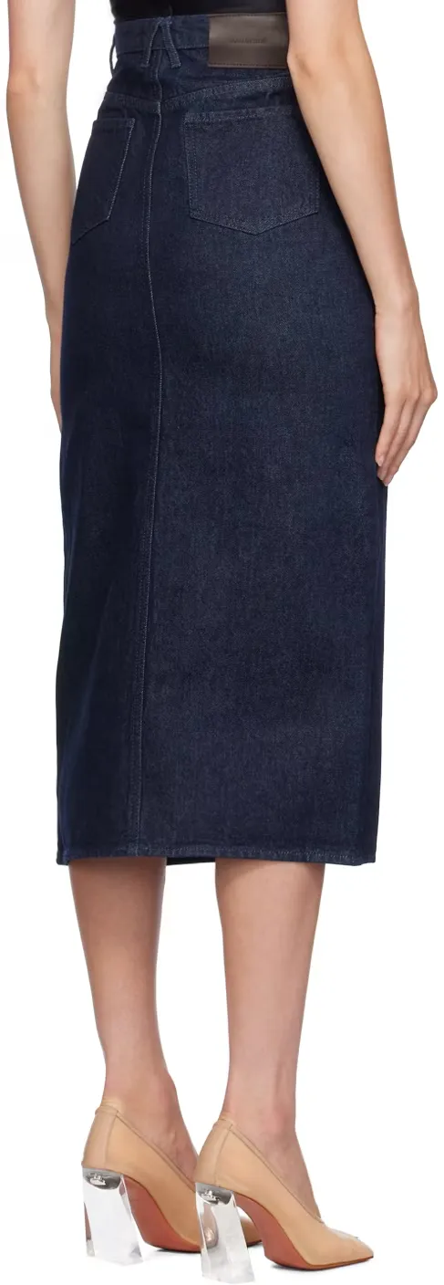 Ille Front-Slit Denim Midi Skirt