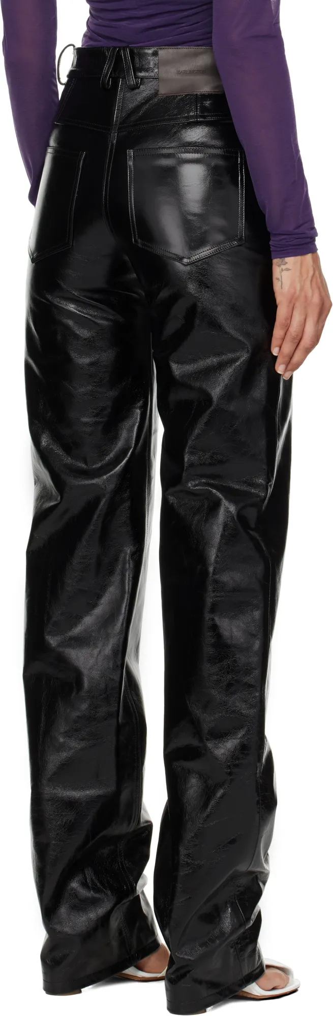 Loose Straight Granular Leather Pants