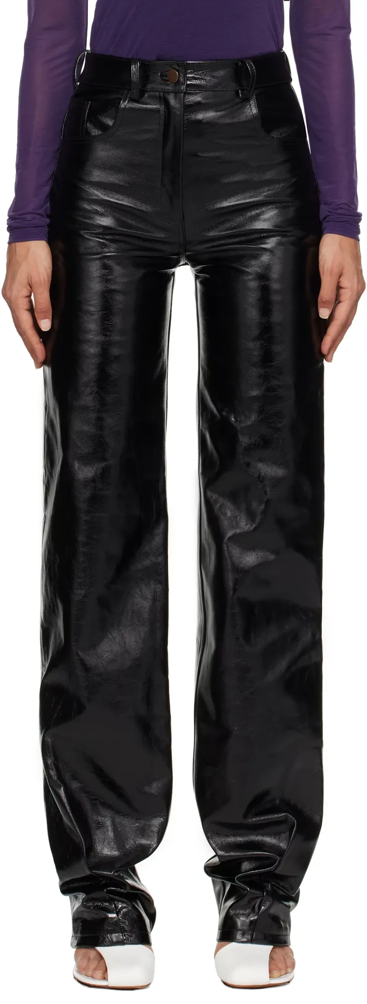 Loose Straight Granular Leather Pants