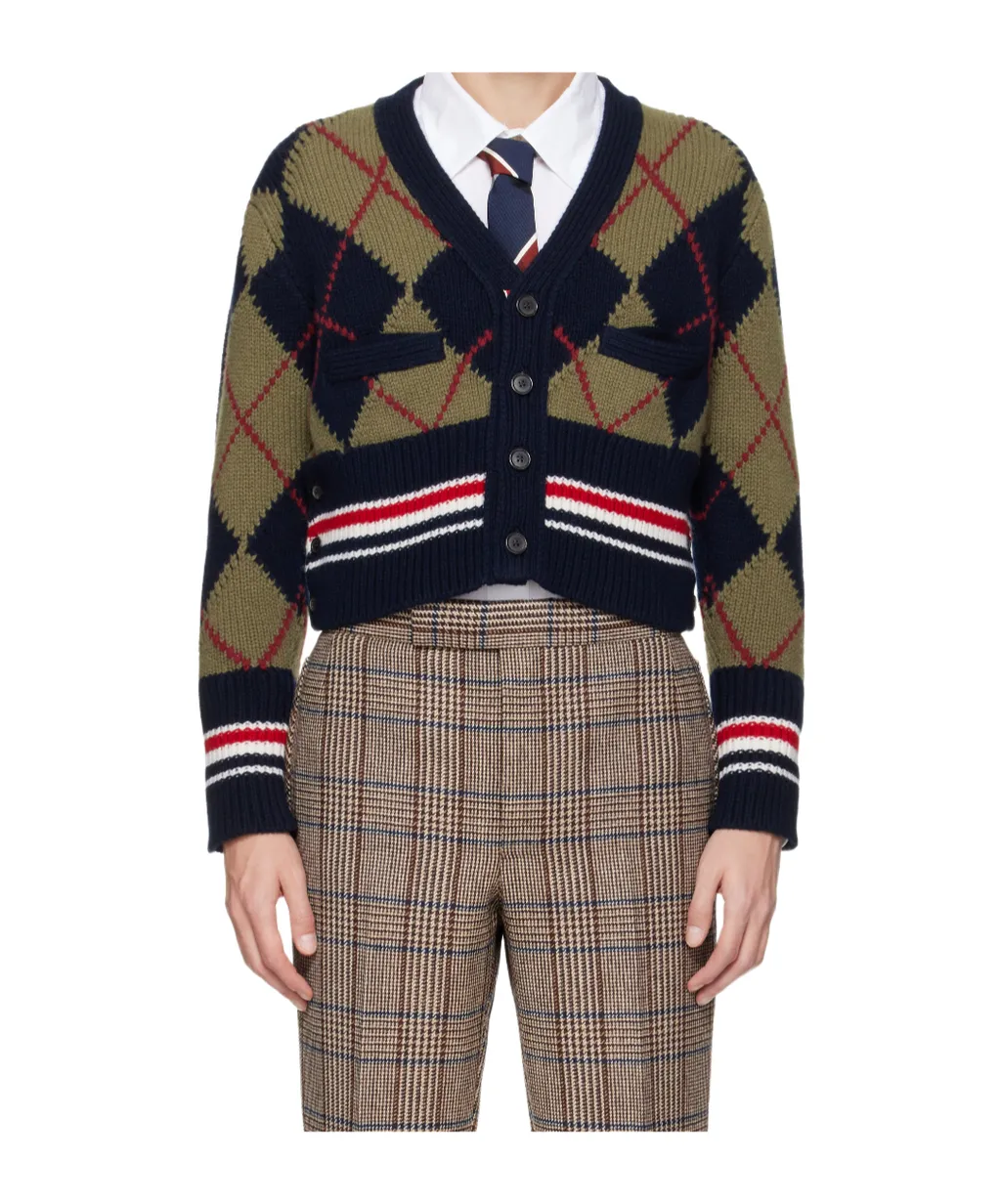 Argyle-Intarsia V-Neck Cardigan