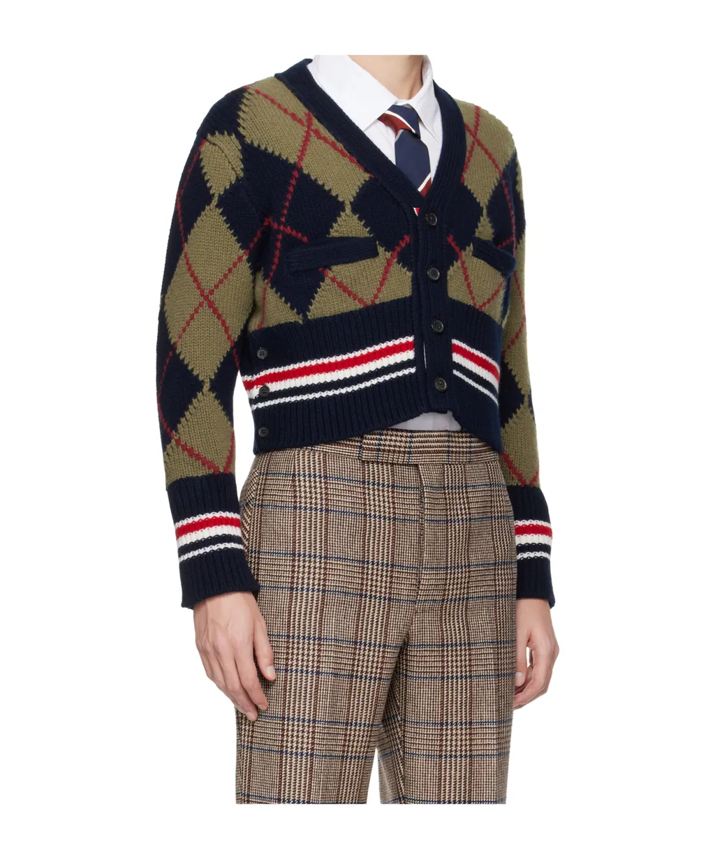 Argyle-Intarsia V-Neck Cardigan
