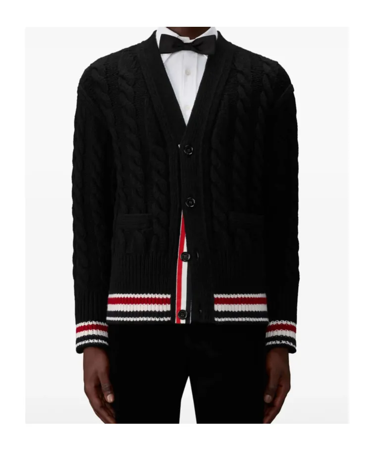 V-Neck Stripe-Hem Cardigan