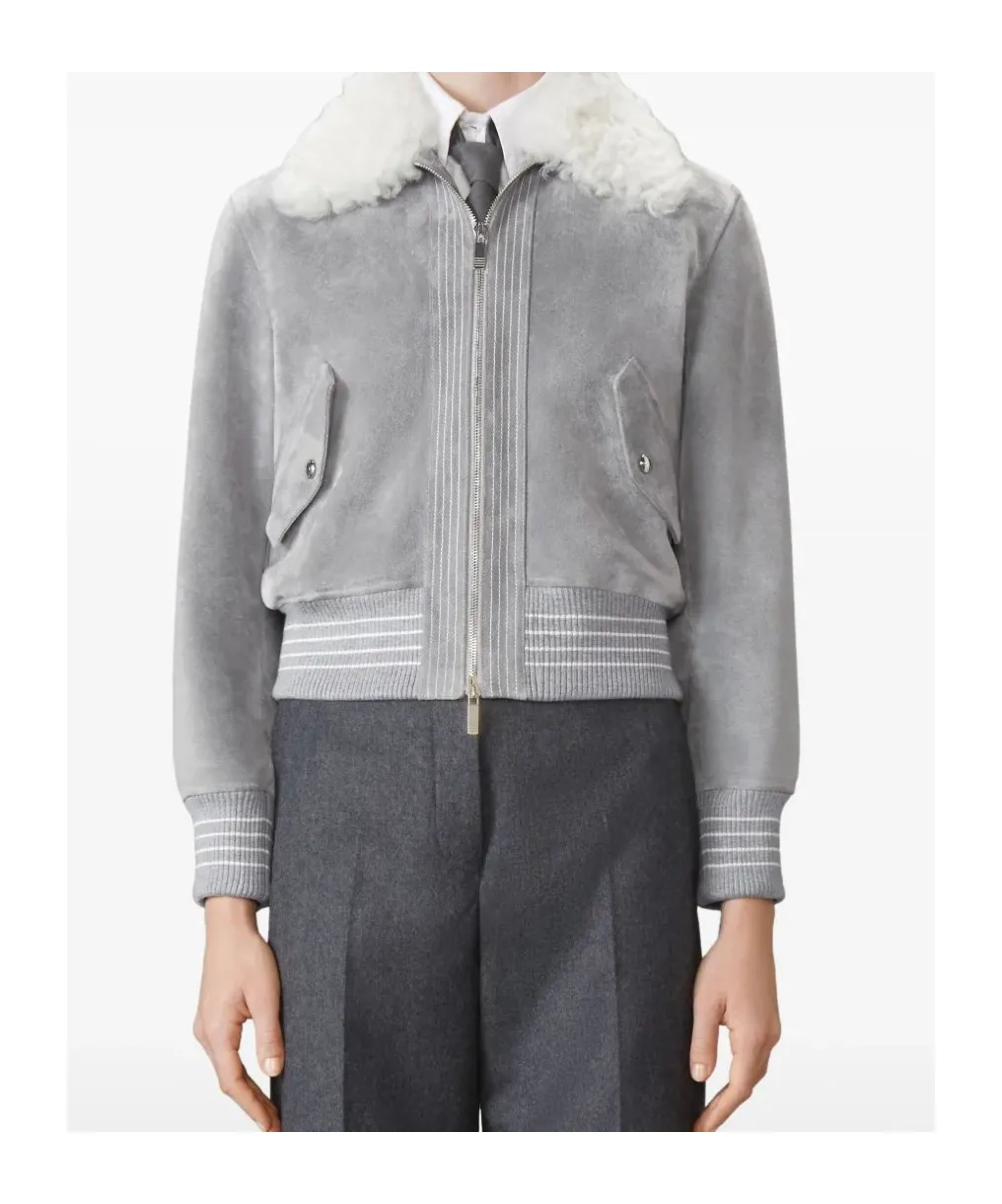 Shearling-Collar Suede Jacket