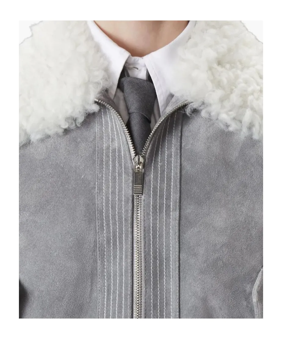 Shearling-Collar Suede Jacket