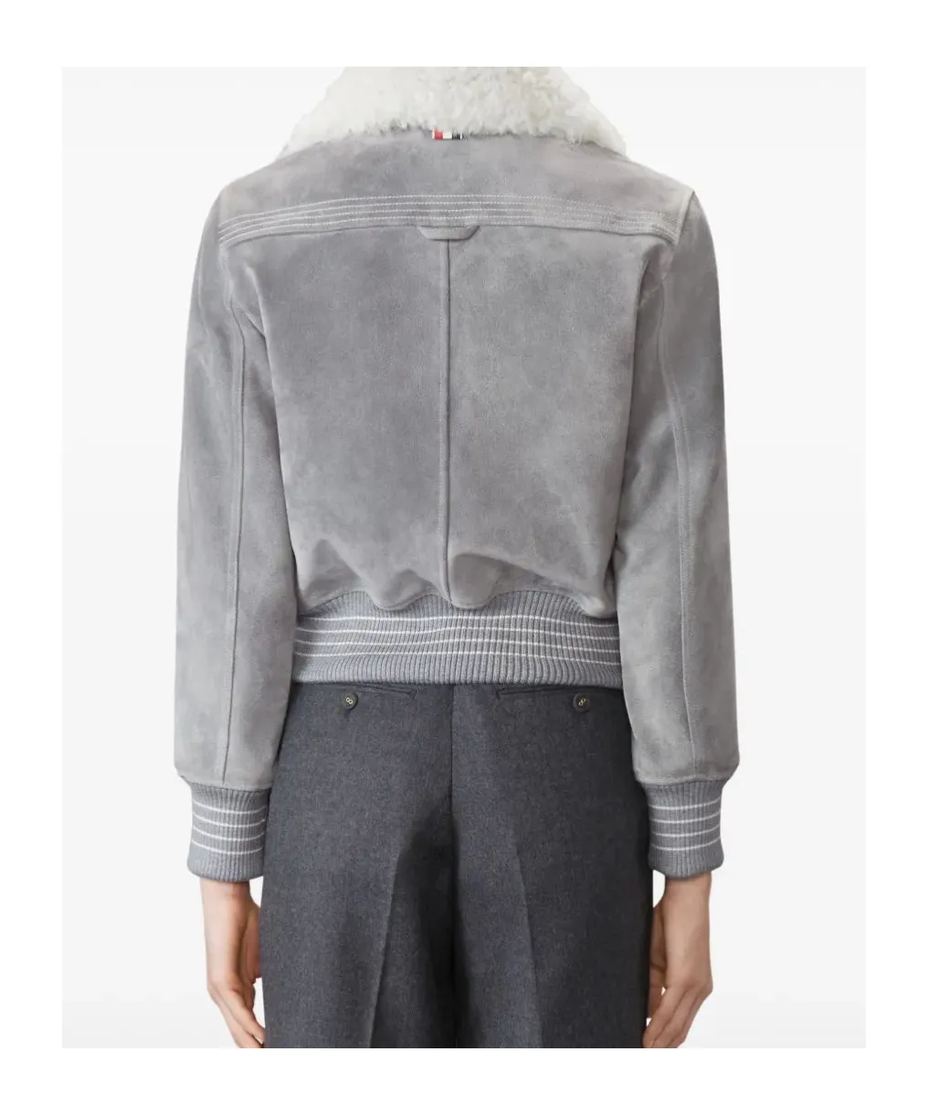 Shearling-Collar Suede Jacket