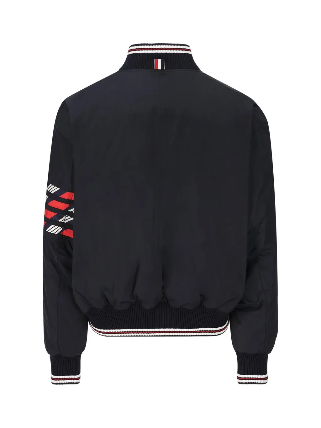 4-Bar Striped Zipped Puffer Bomber Jacket