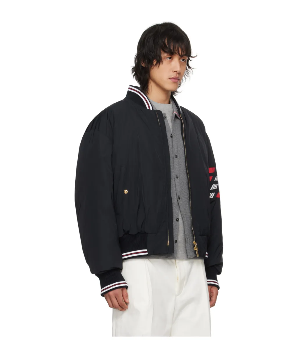 4-Bar Striped Zipped Puffer Bomber Jacket