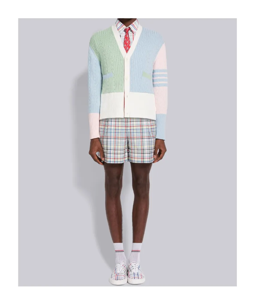 4-Bar Colourblock Ribbed Knit Cardigan