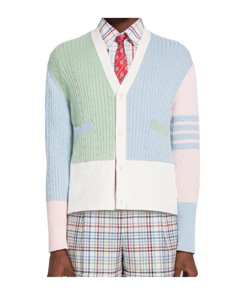 4-Bar Colourblock Ribbed Knit Cardigan