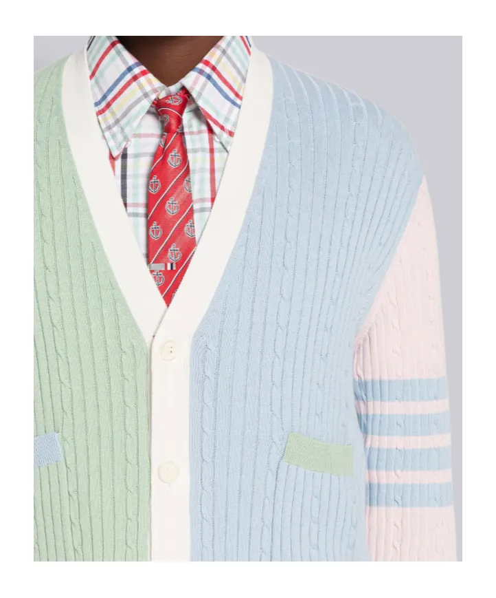 4-Bar Colourblock Ribbed Knit Cardigan