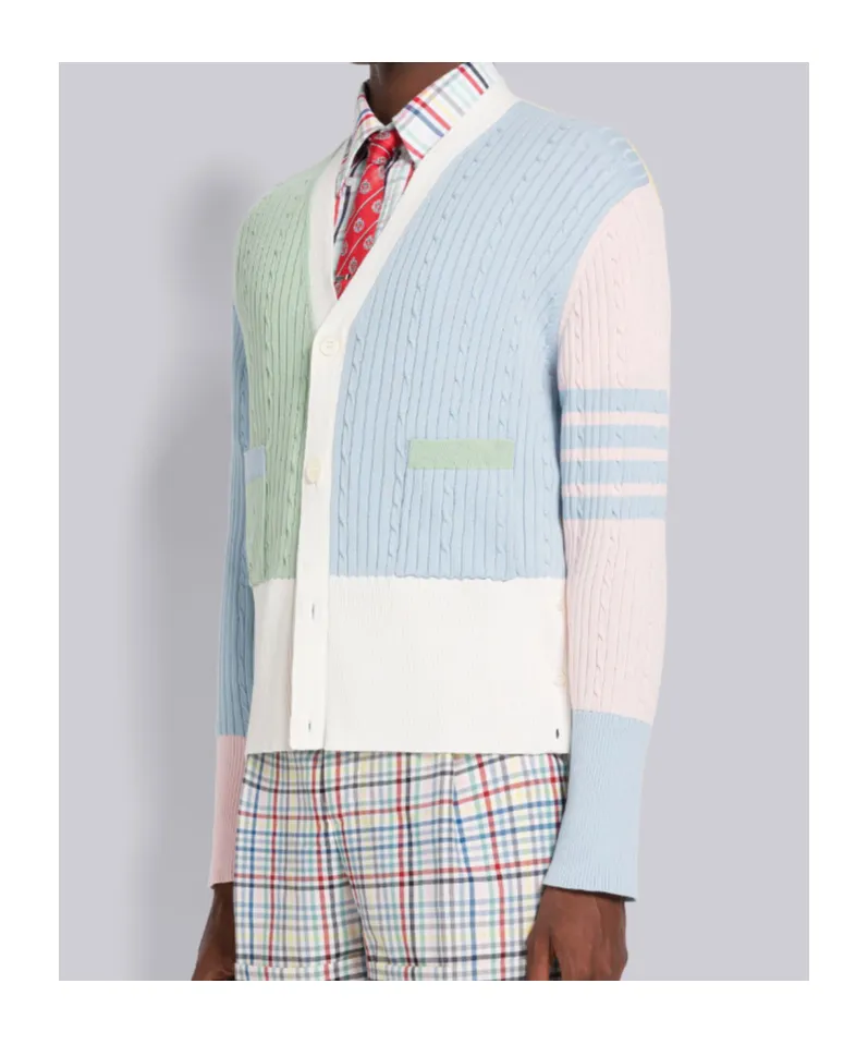 4-Bar Colourblock Ribbed Knit Cardigan