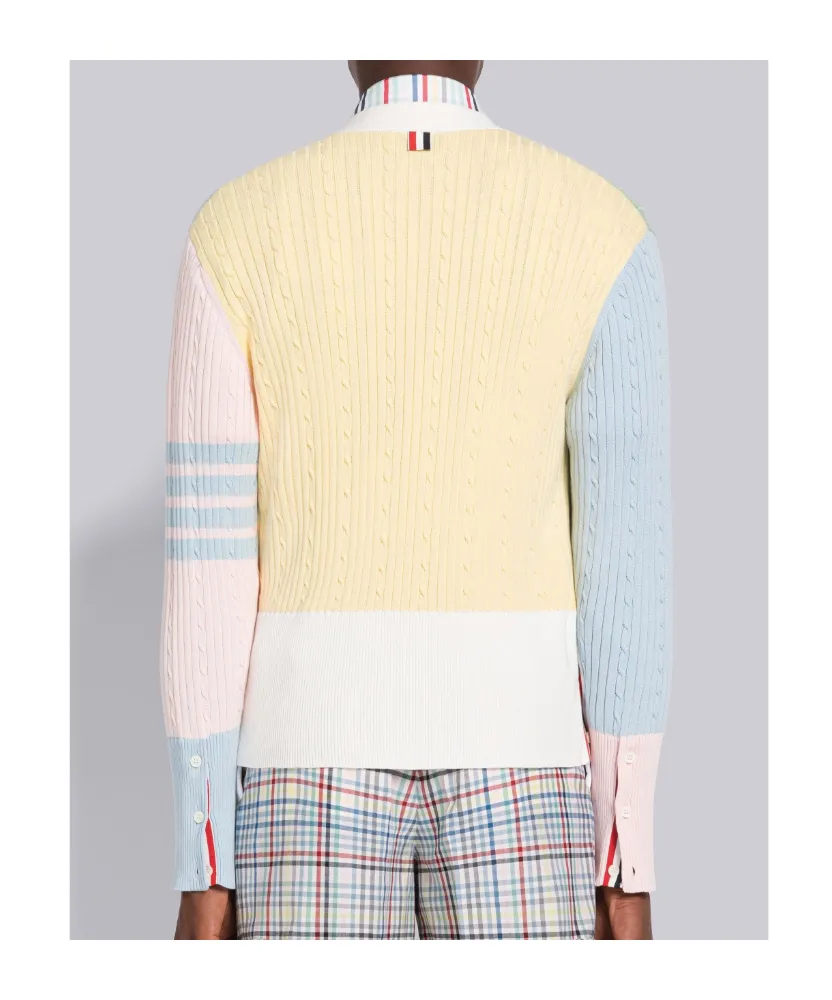 4-Bar Colourblock Ribbed Knit Cardigan
