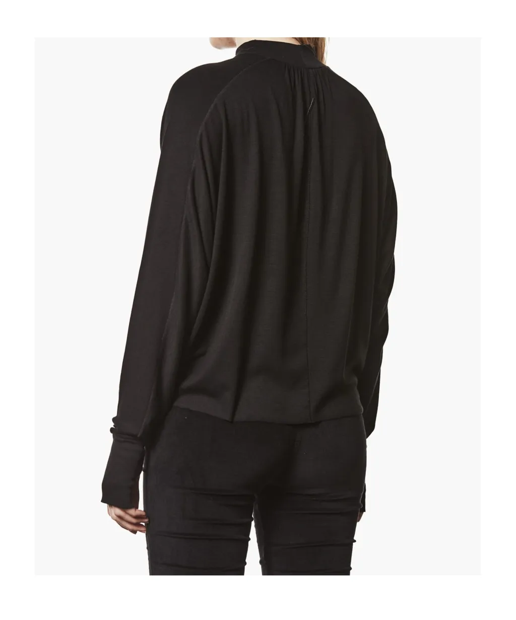 Oversized Viscose Stretch Mock Neck Long-Sleeve Top