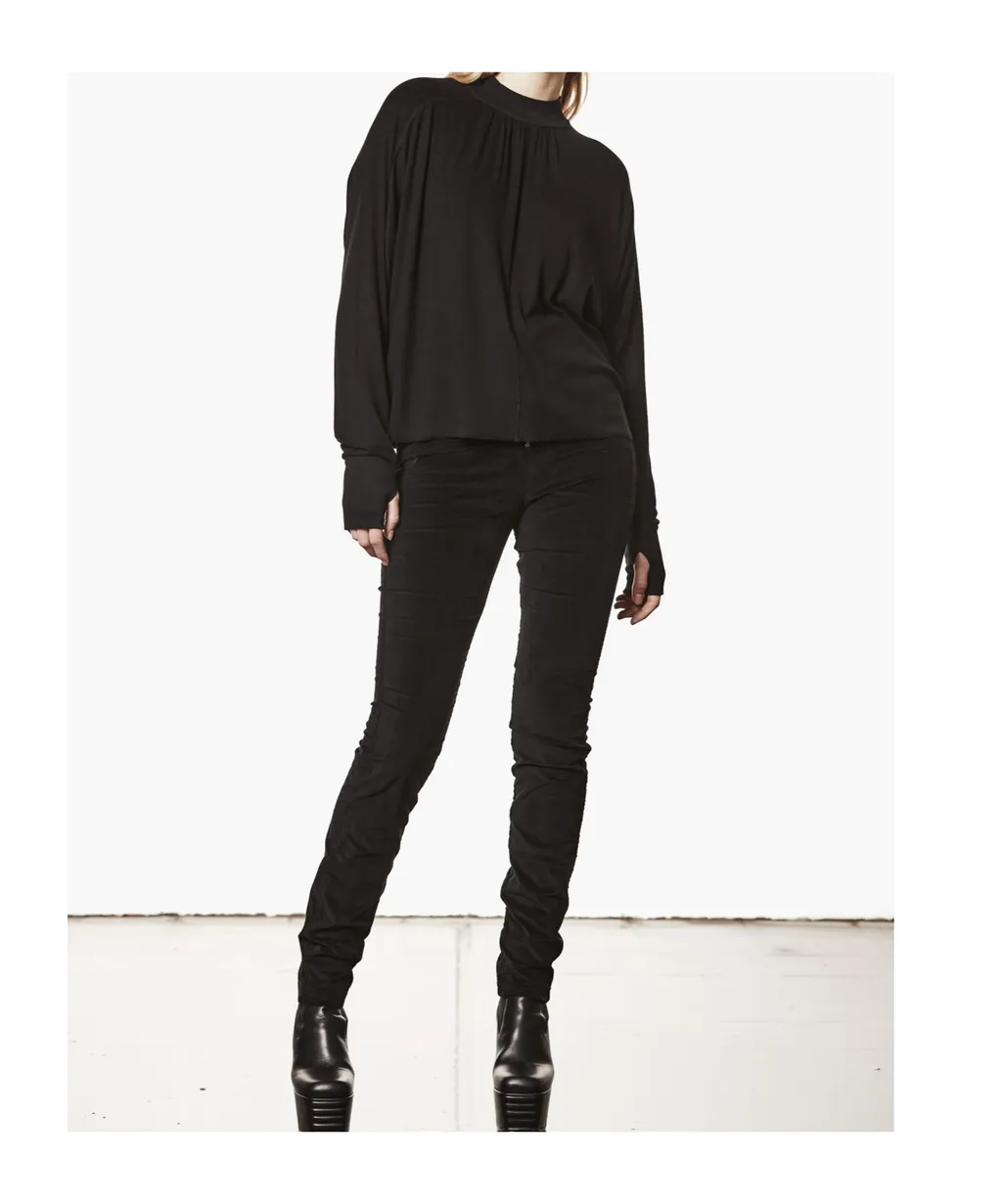 Oversized Viscose Stretch Mock Neck Long-Sleeve Top