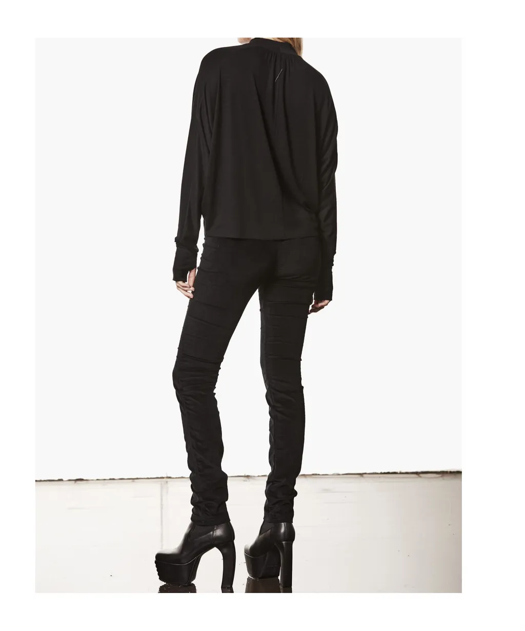 Oversized Viscose Stretch Mock Neck Long-Sleeve Top